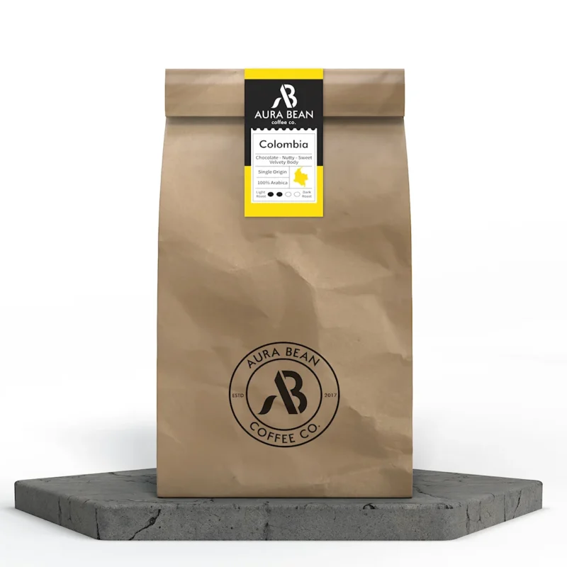Colombia single origin coffee with apricot tropical fruit and cocoa flavour profile creamy body