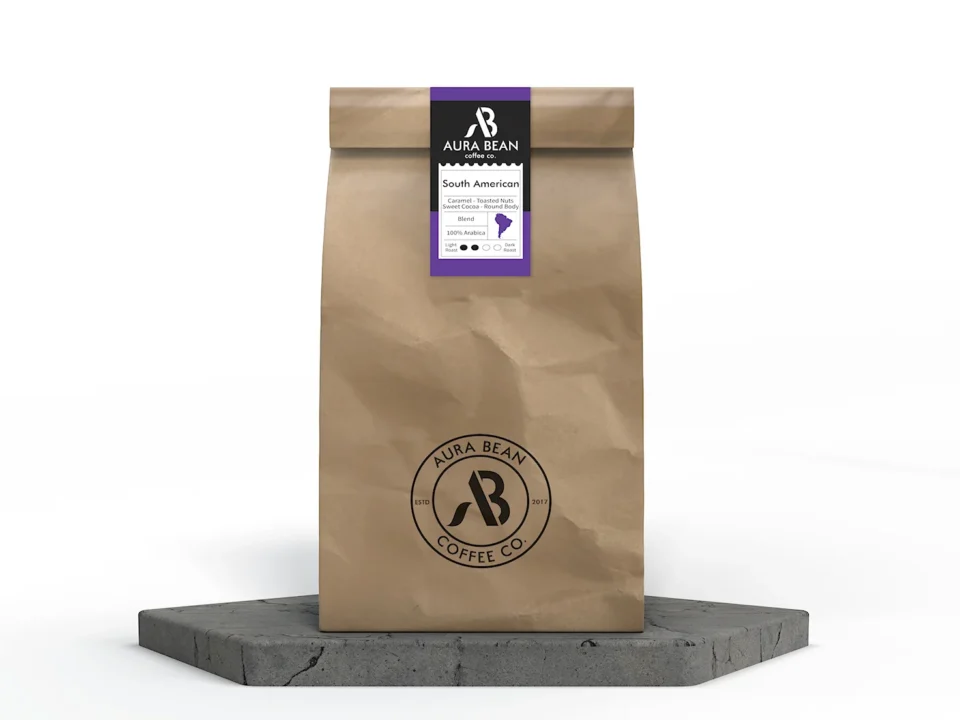 South American coffee blend with dark chocolate caramel and berry flavour notes medium body